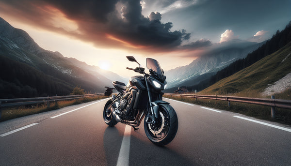 Yamaha MT-09 2021-2024 with polycarbonate windshield fitted on a mountain road
