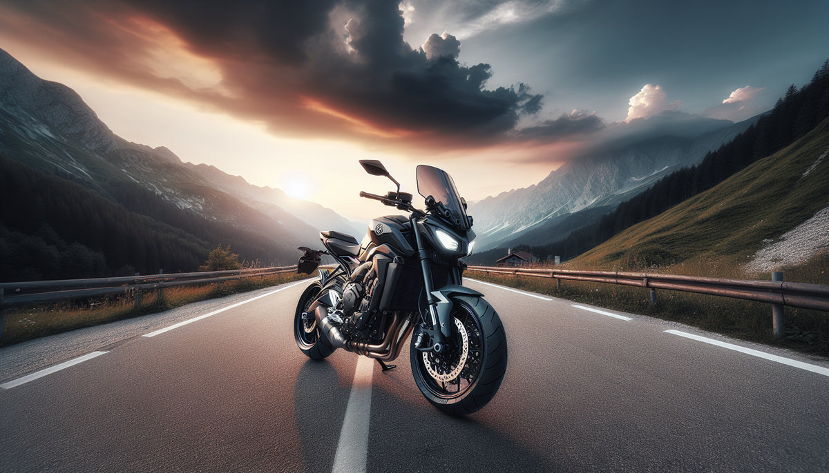 Yamaha MT-09 2021-2024 with polycarbonate windshield fitted on a mountain road